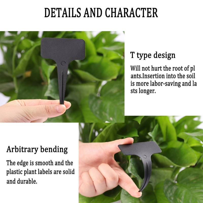 Whaline 100 Pcs Plastic Plant Labels Black T-Type Garden Stake Tags Waterproof Plant Markers Reusable Plant Signs for Outdoor Indoor Nursery Potted Plants Seed with A White Marker Pen (6 x 10 cm) - Image 4